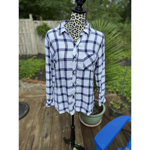 Rails Flannel Women's Size M Blue/White Plaid Button Up Long Sleeve Shirt Top - Picture 1 of 10